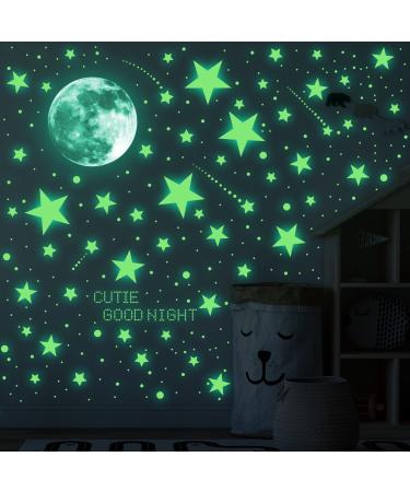 ECHOCUBE 637pcs Glow in the Dark Wall Stickers 114pcs Realistic 3D Luminous Stars 1 Moon Wall Stickers 522pcs Dots for Ceiling or Walls DIY Luminous Adhesive Stickers for Kids Baby Bedroom Decoration