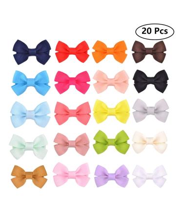20 Multicolored Hair Clips & Bows Grosgrain Ribbon Baby Hair Accessories for Girls | Alligator Clip Barrettes - Buy Online on GoSupps.com