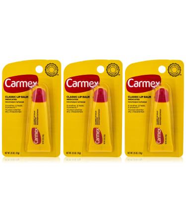 Carmex Lip Balm Tube Classic Medicated 0.35 Ounce 3 Count (10.3ml) 3 Count (Pack of 1)