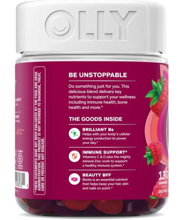 OLLY Women's Daily Multivitamin Gummy Vitamins A D C E Biotin Folic Acid Adult Chewable Vitamin Berry Flavor 65 Day Supply - 130 Count Berry 130 Count (Pack of 1) - Buy Online on GoSupps.com