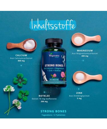 Vegavero Calcium Magnesium and Zinc 800 mg Calcium Daily Dosage For Strong Bones and Menopause 180 Capsules With Red Clover Without Additives & Vegan - Buy Online on GoSupps.com