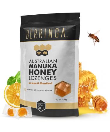 Berringa Australian Manuka Honey Lozenges Lemon & Menthol MGO 900+ 5.3 oz 30 Count