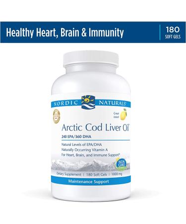 Nordic Naturals Arctic Cod Liver Oil 1000 mg - 180 Softgels | Lemon Flavor - Buy Online on GoSupps.com