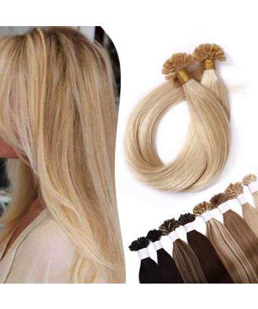 SEGO Extensions Real Hair Bondings Hair Extension Keratin U-Tip Human Hair 200 Strands Medium Blonde#24 16"(40cm)-100g