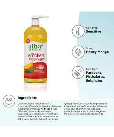 Alba Botanica Very Emollient Honey Mango Bath & Shower Gel - 32 fl oz - Buy Online on GoSupps.com