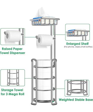 TomCare Upgraded Toilet Paper Holder Stand with Storage Shelf - Silver Grey - Buy Online on GoSupps.com