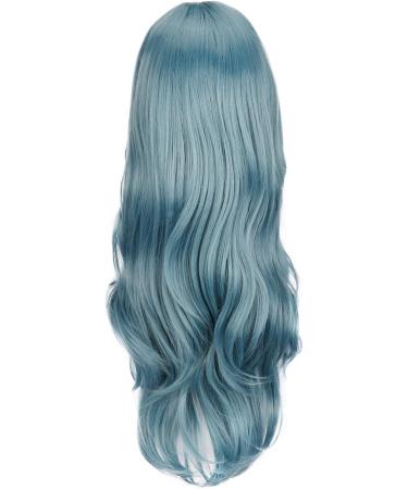 ColorfulPanda Long Wavy Blue Grey Synthetic Wig with Bangs for Women - Anime Cosplay Costume Party Hairpiece - Buy Online on GoSupps.com