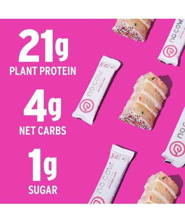 No Cow High Protein Bars Birthday Cake 21g Plant Based Vegan Protein Keto Friendly Low Sugar Low Carb Low Calorie Gluten Free Naturally Sweetened Dairy Free Non GMO Kosher 4 Pack - Buy Online on GoSupps.com