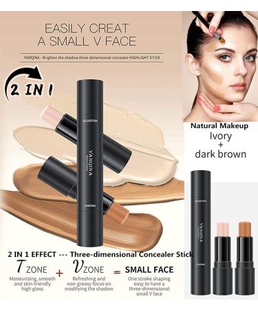 Go Ho 2 Colors Contour Stick - 2 in 1 Double-sided Concealer Stick Highlighter | Long-lasting Waterproof 3D Face Makeup Cream | 01# Ivory and Dark Brown - Buy Online on GoSupps.com