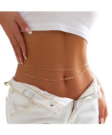 Sexy Simple Gold Bikini Waist Body Chain Jewelry Double Layers Metal Thin Belly Chains Summer Beach Waist Body Accessories Jewelry for Women Girls (Waist chain-gold)