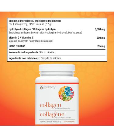 Youtheory Collagen Powder with Vitamin C and Biotin Hydrolyzed Formula for Optimal Absorption Skin Hair Nails and Joint Support Unflavoured 231 g - Buy Online on GoSupps.com