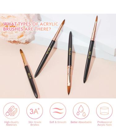 LEDSUUEI Acrylic Nail Brush Set - 4pcs Kolinsky Brushes for Acrylic Powder - Durable Brush for Beginners - D-BLACK - Buy Online on GoSupps.com