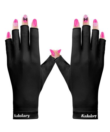 Kalolary Anti UV Gloves for Nail Lamp UPF50+ UV Protection Gloves for Manicure Nail Art Fingerless UV Shield Gloves for Women Girls Gel Manicures (Black)
