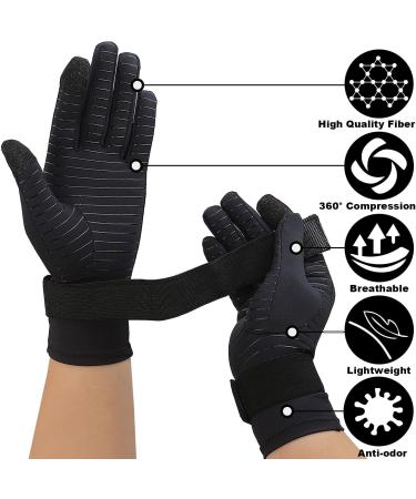 2 Pairs Full Finger Copper Arthritis Compression Gloves for Men & Women - Wrist Support for Carpal Tunnel Hand Pain Relief & Typing - Touchscreen Tips - Large/X-Large (Black - Buy Online on GoSupps.com