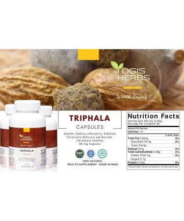 YOGIS HERBS Triphala Capsules Amalaki (Emblica officinalis) Bibhitaki (Terminalia bellirica) and Haritaki (Terminalia chebula) 90 Veg Capsules - Buy Online on GoSupps.com