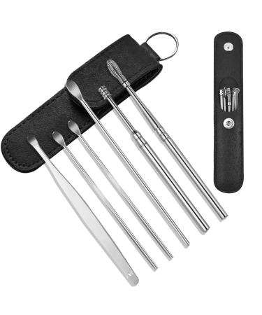 6Pcs Ear Wax Removal Set Stainless Steel Ear Wax Removal Tool Ear Cleaning Kit Ear Curette Cleaner Ear Picks Digger Tweezers Spiral Spring Ear Spoon Set for Family & Adults 6PCS Silver