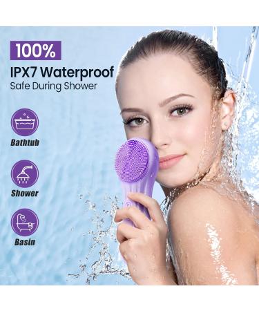 Silicone Face Scrubber Electric Facial Cleansing Brush Skincare Tools with Magnet Charger for Deep Cleaning|Gentle Exfoliating|Massaging (Purple) - Buy Online on GoSupps.com
