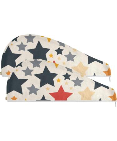 Colorful Stars Beige Hair Towel 2 Pack - Super Absorbent Quick Dry Hair Turbans for Women & Girls - Buy Online on GoSupps.com