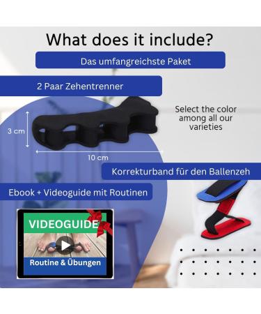 Stepcomfort Toe Spreader & Elastic Bale Toe Corrector 4 PC Set for Hallux Valgus Hammer Toe Correction Silicone Toe Separator & Spacer for Foot Realignment (Blue & Black) - Buy Online on GoSupps.com