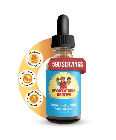 My Spectrum Heroes - Immuni-D Liquid Vitamin D3 Supplement 1000 IU Per Serving Gluten-Free Tasteless Vitamin Liquid Aids in Mineral Absorption for Kids & Adult - 1 FI oz (30 mL)