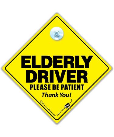Yellow & Black Elderly Driver Car Sign | 14cm x 14cm | Suction Cup & Baby On Board Style - Buy Online on GoSupps.com