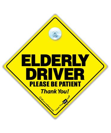 Elderly Driver Please Be Patient Car Sign Suction Cup Car Sign For Elderly Drivers Baby On Board Sign Style Advisory Sign For Old Drivers in Super Bright Yellow and Black 14cm x 14cm x 2cm