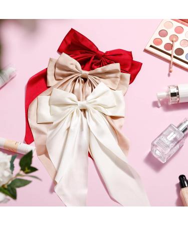 12 Pcs Large Hair Bows for Girls - French Style Barrette Clips in Soft Satin - 12 Colors - Buy Online on GoSupps.com