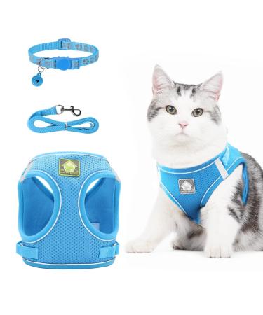 Neuwehe cat dishes with a leash outbreak -proof cat tableware leash set with a cat neck band cat leash with dishes for cats adjustable reflective cat harness for medium kitten (s blue) s