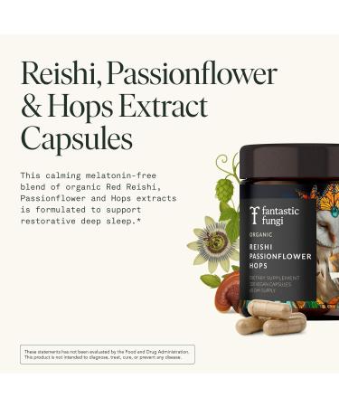 Fantastic Fungi Reishi Mushroom Capsules - Sleep Supplement for Adults with Red Reishi Mushroom Extract Passionflower & Hops - Adaptogenic 100% USDA Organic Complex Vegan 120 Caps (2-Month Supply) - Buy Online on GoSupps.com