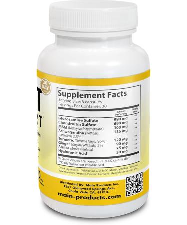 Main Products Glucosamine Chondroitin MSM Hyaluronic Acid Ashwagandha Turmeric Ginger Arnica - Joint Support Supplement Micronized 2430mg 2 Pack - Buy Online on GoSupps.com