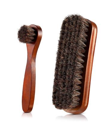 Shoe Brush Boot Brush Polish Brushes Kit Horse Hair Shoe Boot Brush Set Cleaning Brushes with Wooden Handles Brown