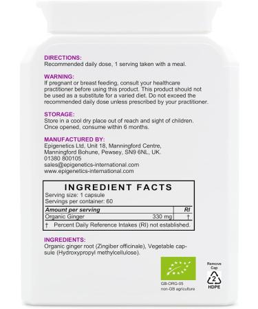 Organic Ginger 330mg Capsules | Pure Zingiber Officinale Herb Supplement | 60 Vegan Capsules UK Made | 2 Month Supply - Buy Online on GoSupps.com