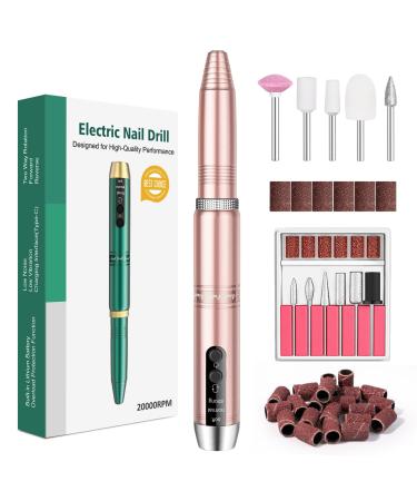 ALLE'S Nail Drill Electric Nail Drill Rechargeable Three Speed Adjustment Bidirectional Rotation 20000 U Per MIN Wireless Nail Drill(Golden)
