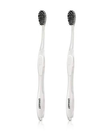 LINHART Extra Soft Toothbrush Teeth Whitening Toothbrush with Multi Length Bristles White with Black Bristles 2 Pack 2-Pack White and Black