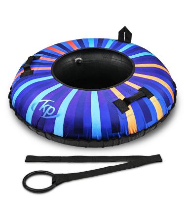 Kuptone Snow Tube Heavy Duty Inflatable 44" Large Snow Sled for Kids and Adults, Towable Sledding Tube with Premium Canvas Cover Rainbow