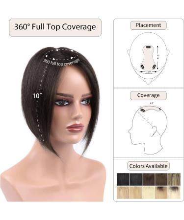 10 Inch Black Human Hair Topper for Thinning Hair | Clip In Real Hair Swiss Base | Dark Brown Wiglet for Women - Buy Online on GoSupps.com