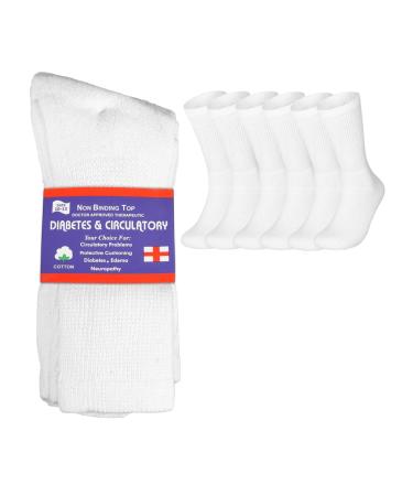 6 Pairs Physicians Approved Diabetic Crew Socks Unisex Black/Grey/White White Size 10-13