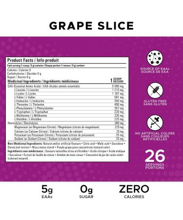 Revolution Nutrition Pure EAA Powder Essential Amino Acid Post Workout Zero Calorie Zero Sugar Gluten Free Enhanced with Electrolytes 5g EAAs 240 g 26 Servings (Grape Slice 0.53 Pound) Grape Slice 26 Servings (Pack of 1) - Buy Online on GoSupps.com
