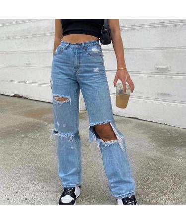 Uninevp Ripped Baggy Jeans for Teen Girls and Women - High Waisted Streetwear Fashion Denim - Buy Online on GoSupps.com