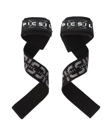 PICSIL Wrist Straps, Padded Wrist Straps for Weightlifting, Extended Deadlift Straps for Grip Support, Advanced Weightlifting Straps for Comfort and Stability, 1 Pair Black