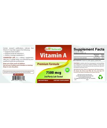 Best Naturals Vitamin A 25000 IU (7500 mcg) Non-GMO Formula - Supports Vision, Immune System, Growth & Reproduction - 180 Softgels (Pack of 3) - Buy Online on GoSupps.com