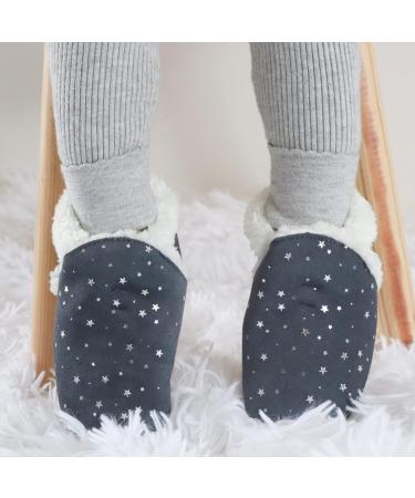 Dotty Fish Suede Baby Slippers | Warm Fleece Lined Infant Toddler Shoes | Non-Slip Soft Sole for Boys and Girls | 0-6 Months to 5-6 Years | Silver Stars - Buy Online on GoSupps.com