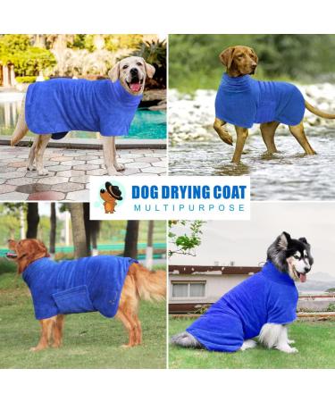 Dolahovy Dog Bathrobe Towel | Micofiber Rapid Dry Robe for Small Medium & Large Dogs | Super Absorbent 2XL Blue - Buy Online on GoSupps.com