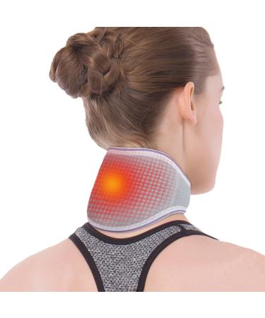 ITODA Self Heating Cervical Wrap Magnets Physical Therapy Neck Support Brace Warm Neck Guard Protector Adjustable Cervical Collar for Men and Women Stiff Neck Stiffness Headache Relief Grey
