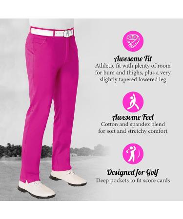 Royal & Awesome Men's Pink Golf Chino Pants - 38W x 32L Slim Fit Casual Pants - Buy Online on GoSupps.com