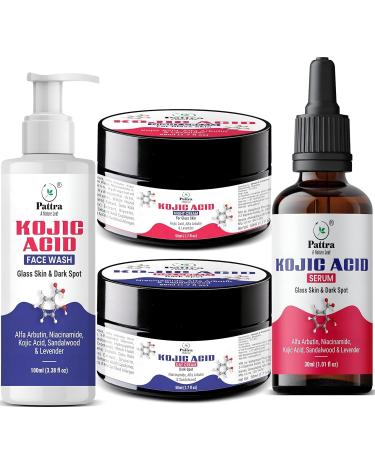 BEMT Kojic Acid Skincare Set Face Wash 100ml Day Cream 50ml Night Cream 50ml Serum 30ml | With Niacinamide & Alpha Arbutin | Brightening & Moisturizing Face Care | Gentle Daily Skincare