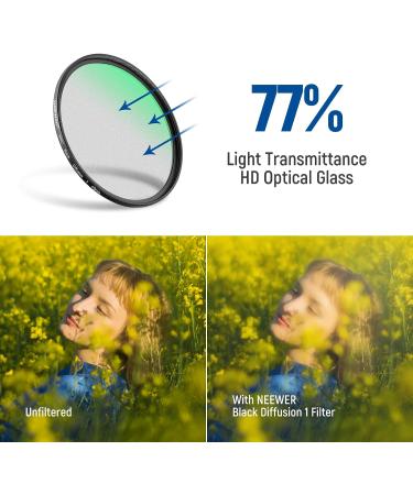 NEEWER 49mm Black Diffusion 1 Filter - Cinematic Mist Dreamy Effect, Ultra Slim & Water Repellent - for Video, Vlog & Portrait Photography - Buy Online on GoSupps.com