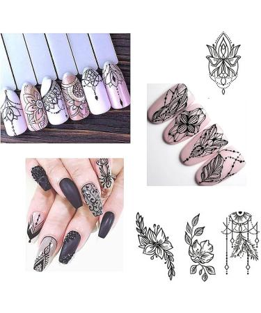 Boho Retro Black Nail Stickers - 13 Sheets Water Transfer Decals for Women | Feather Design DIY Nail Art Supplies - Buy Online on GoSupps.com