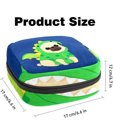 Shop Stylish Menstruation Pad Bags with Zipper | Women's Napkin & Tampon Collection Bags - Navy Blue Dinosaur & Pug Designs - Buy Online on GoSupps.com