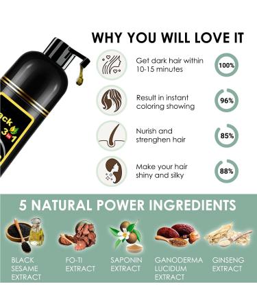 Black Hair Dye Shampoo - Instant Natural Color for Gray Hair - 100% Grey Coverage - 3 in 1 Herbal Coloring - 500mL - Buy Online on GoSupps.com